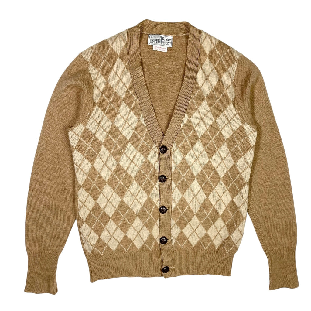 1970s S. Fisher Argyle Knit Cardigan - Small
