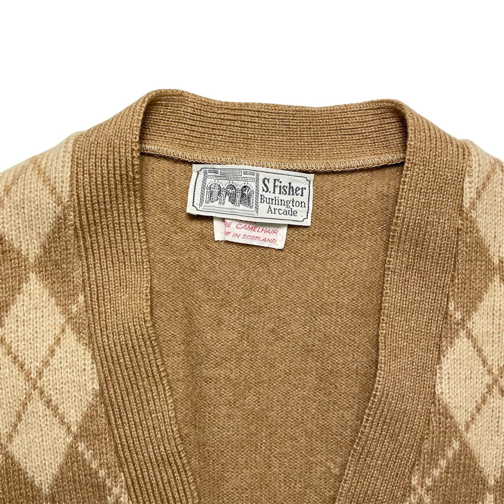 1970s S. Fisher Argyle Knit Cardigan - Small