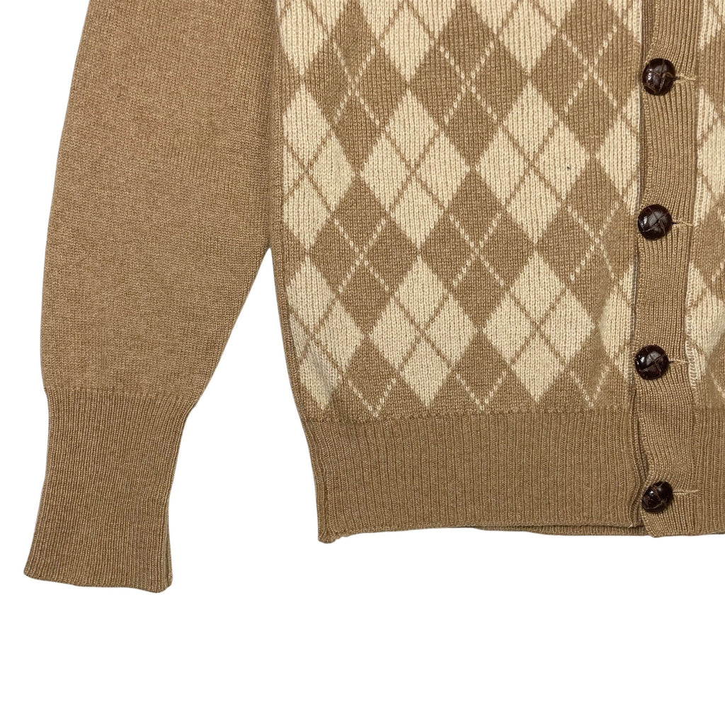 1970s S. Fisher Argyle Knit Cardigan - Small