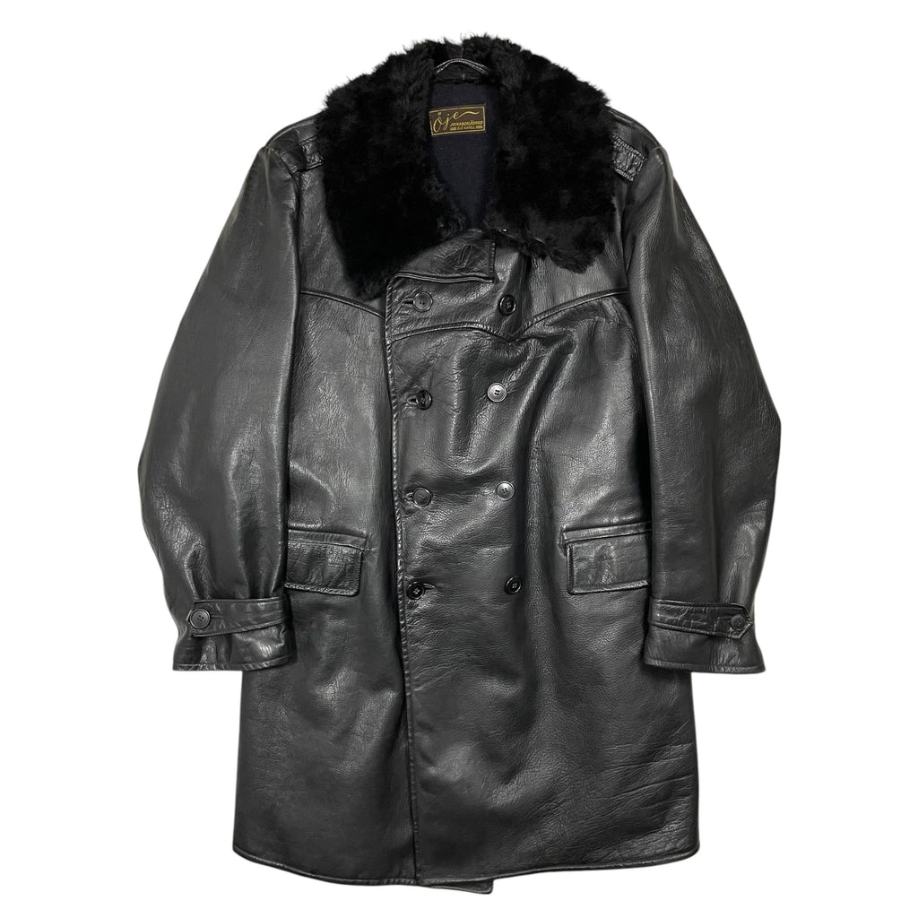 1940s Swedish Navy Goatskin Leather Coat - Large