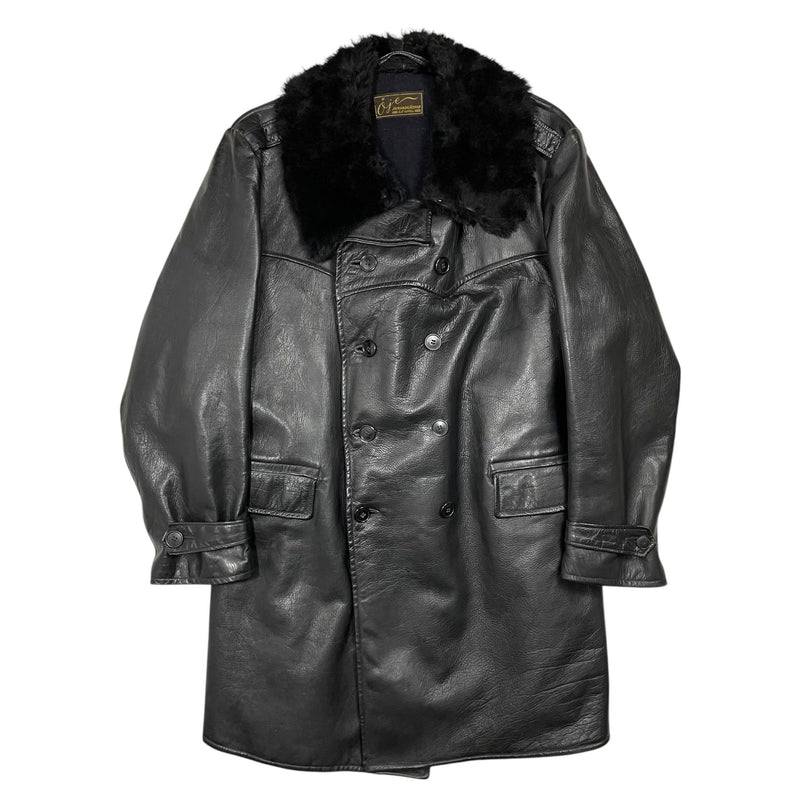 1940s Swedish Navy Goatskin Leather Coat - Large