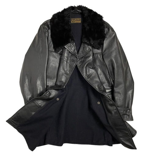 1940s Swedish Navy Goatskin Leather Coat - Large