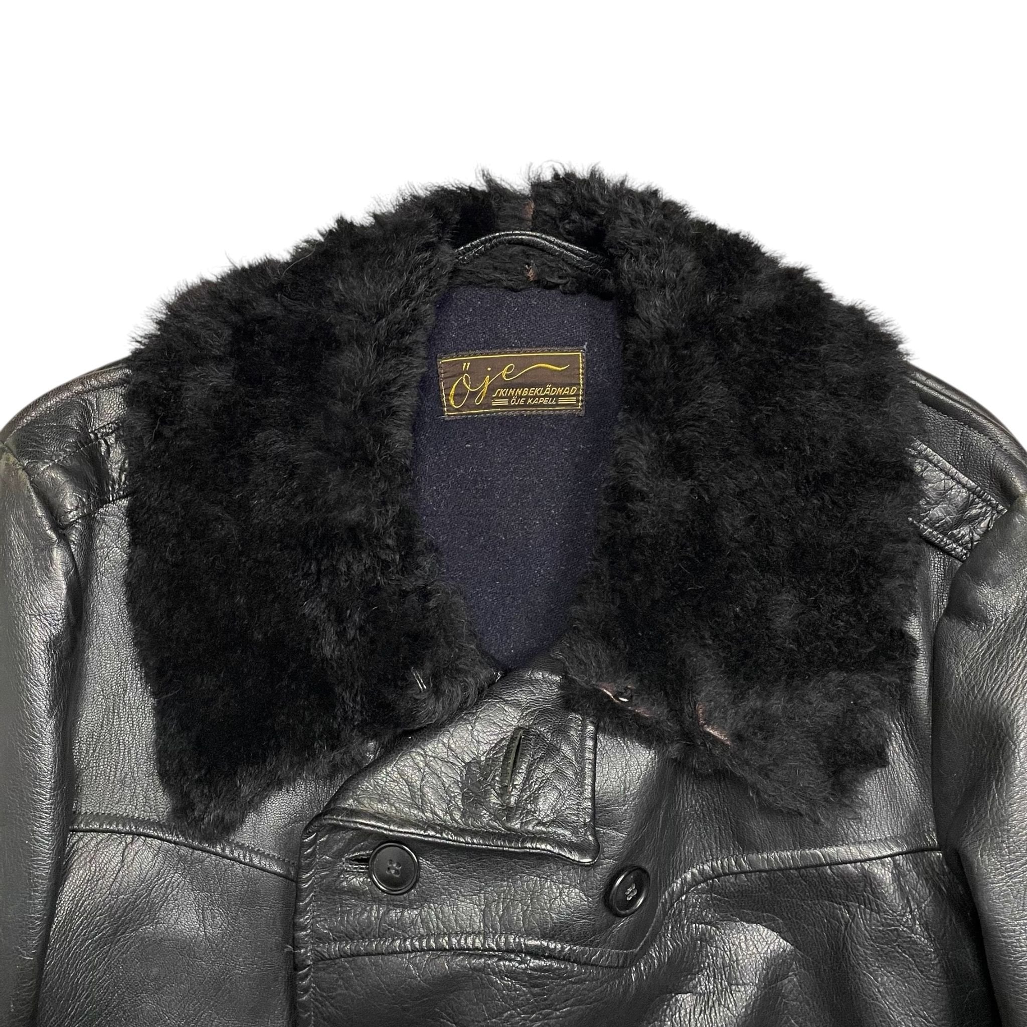 1940s Swedish Navy Goatskin Leather Coat - Large