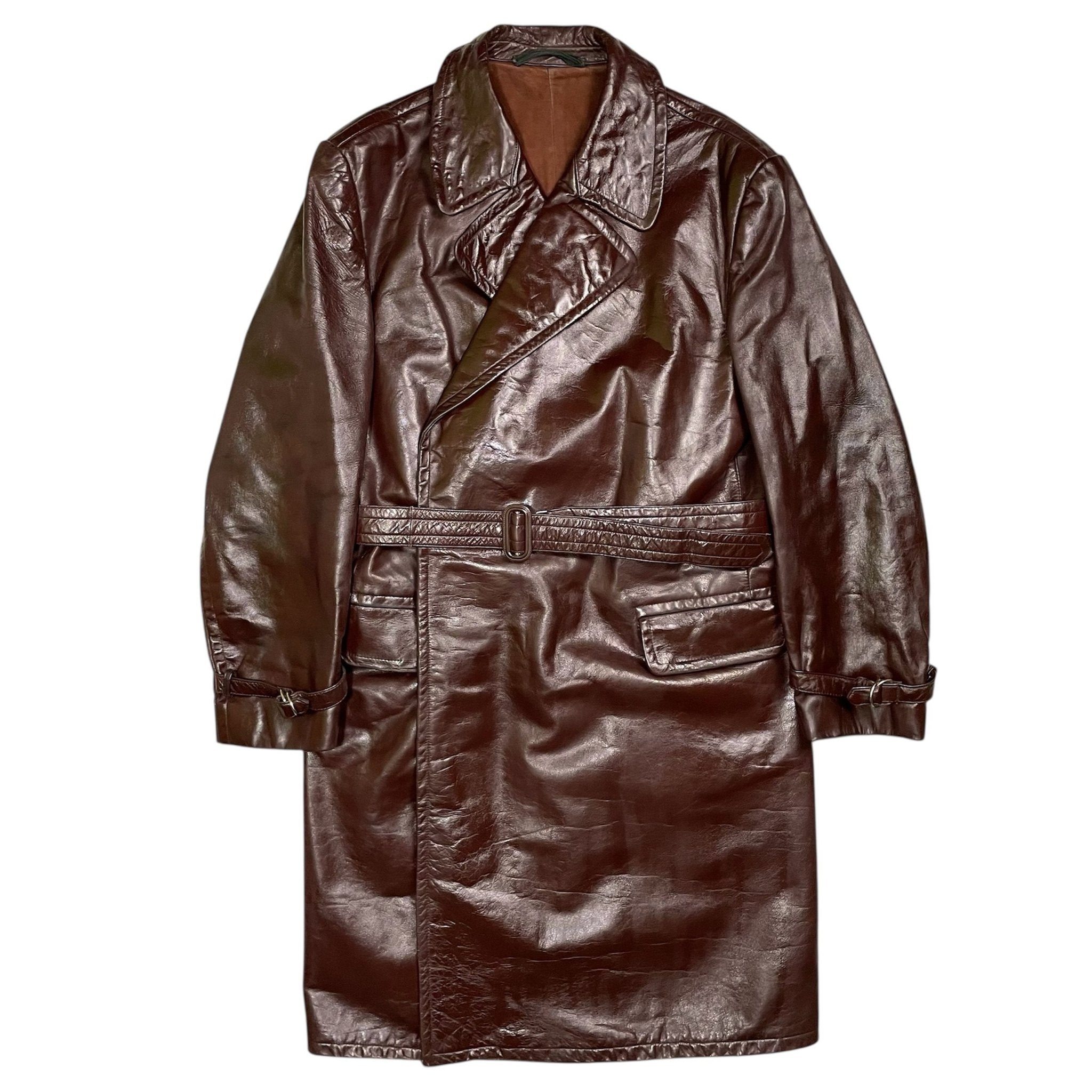 1940s WWII Czech Army Leather Coat - Large
