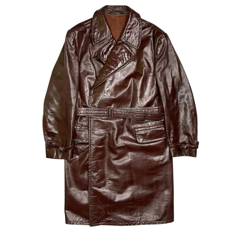 1940s WWII Czech Army Leather Coat - Large