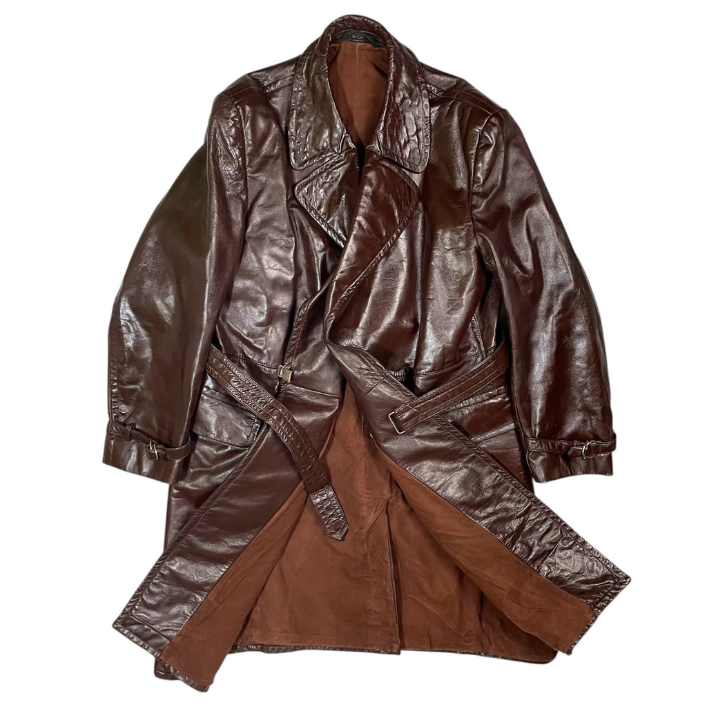 1940s WWII Czech Army Leather Coat - Large