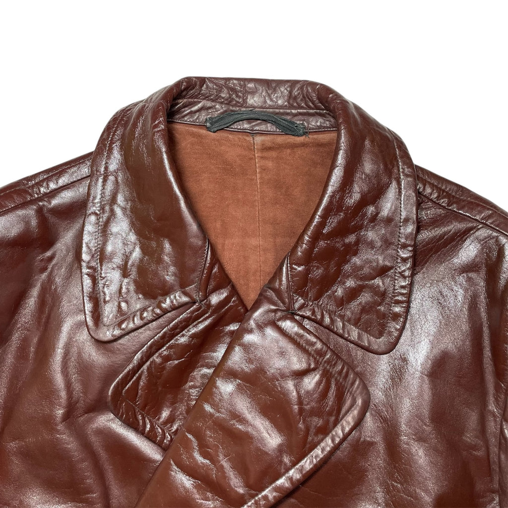 1940s WWII Czech Army Leather Coat - Large