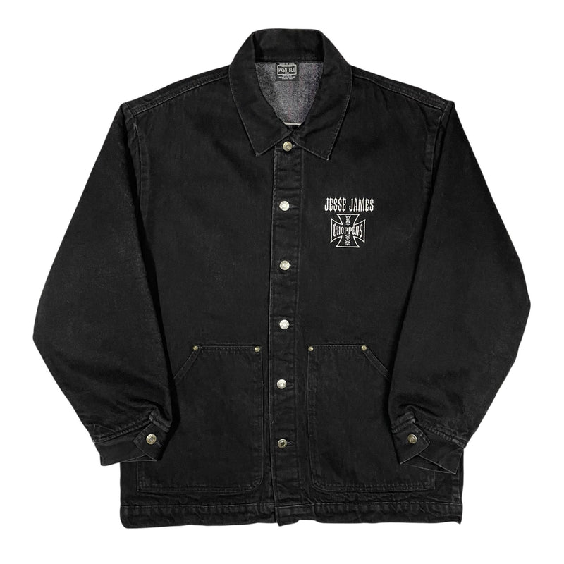 1990s West Coast Choppers Black Denim Chore Jacket - Large