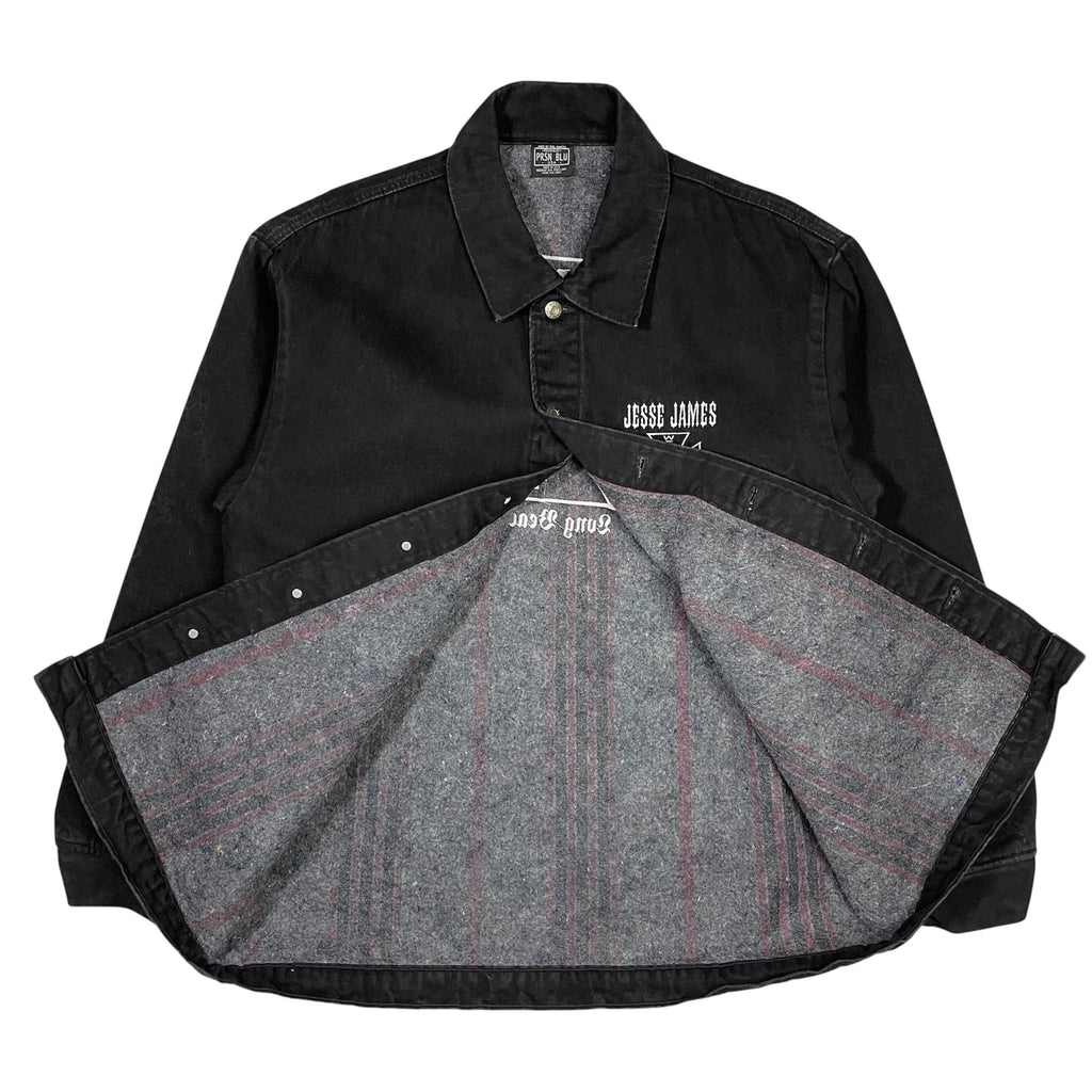 1990s West Coast Choppers Black Denim Chore Jacket - Large