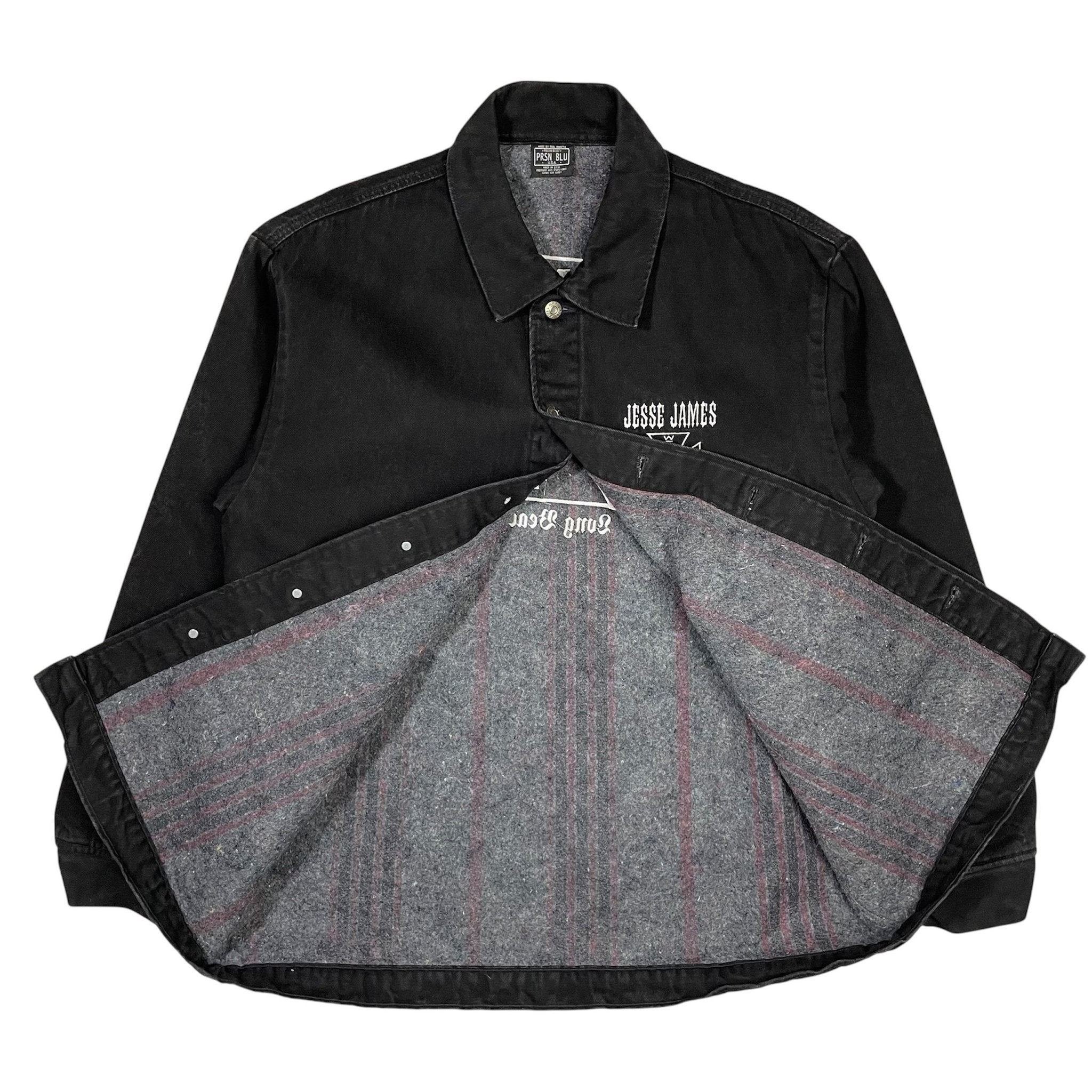 1990s West Coast Choppers Black Denim Chore Jacket - Large