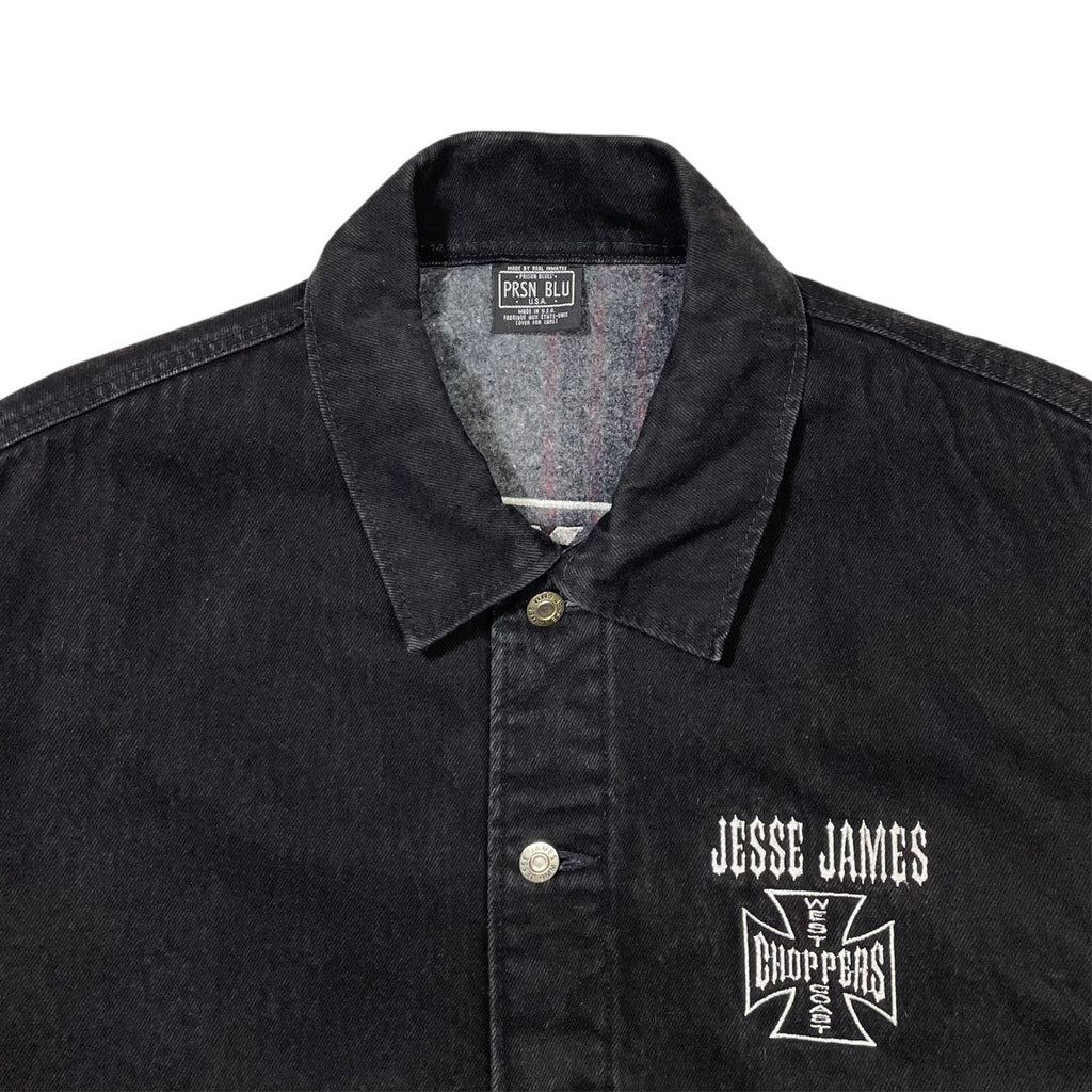 1990s West Coast Choppers Black Denim Chore Jacket - Large