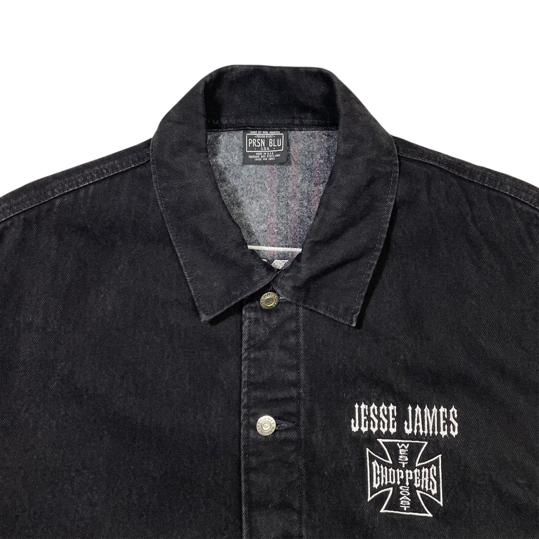 1990s West Coast Choppers Black Denim Chore Jacket - Large
