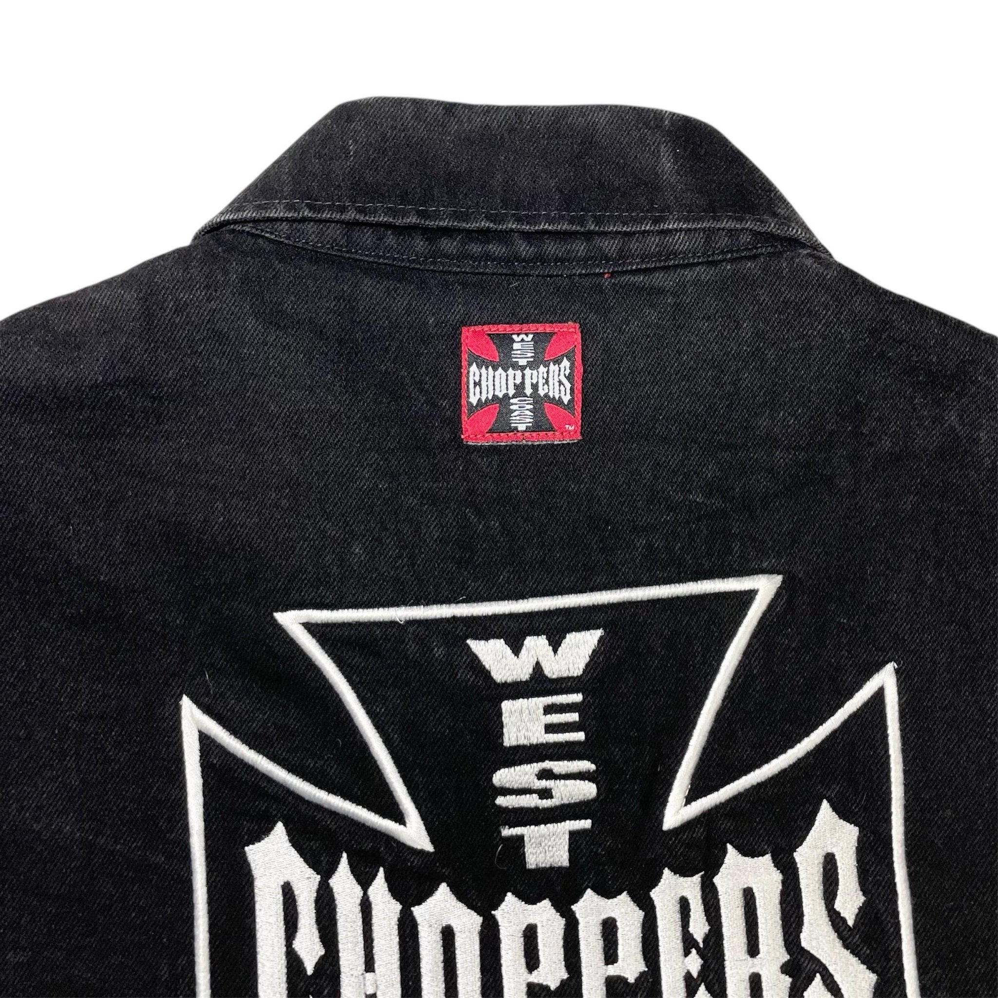 1990s West Coast Choppers Black Denim Chore Jacket - Large