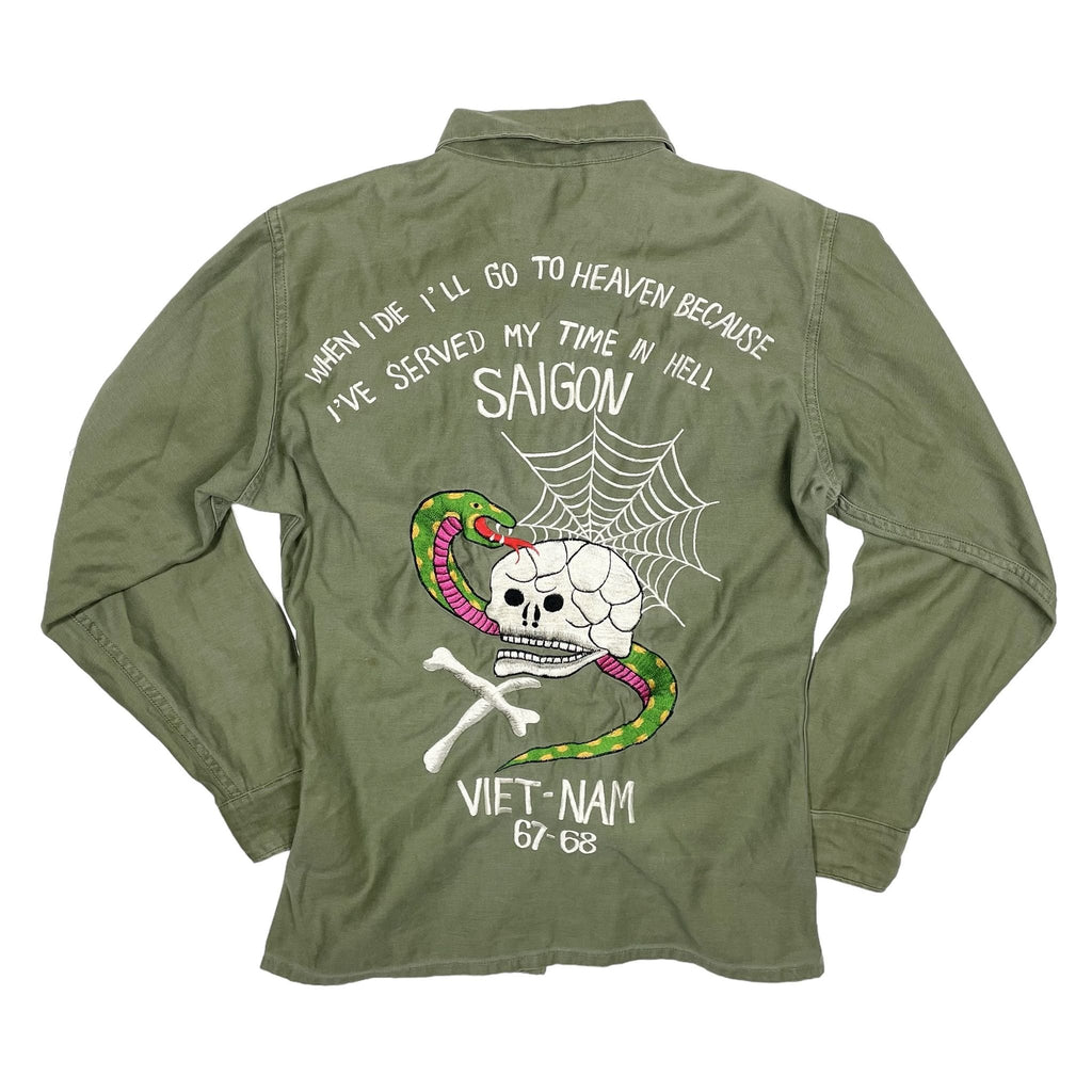 1960s US Army Vietnam War Embroidery Fatigue Shirt - Medium