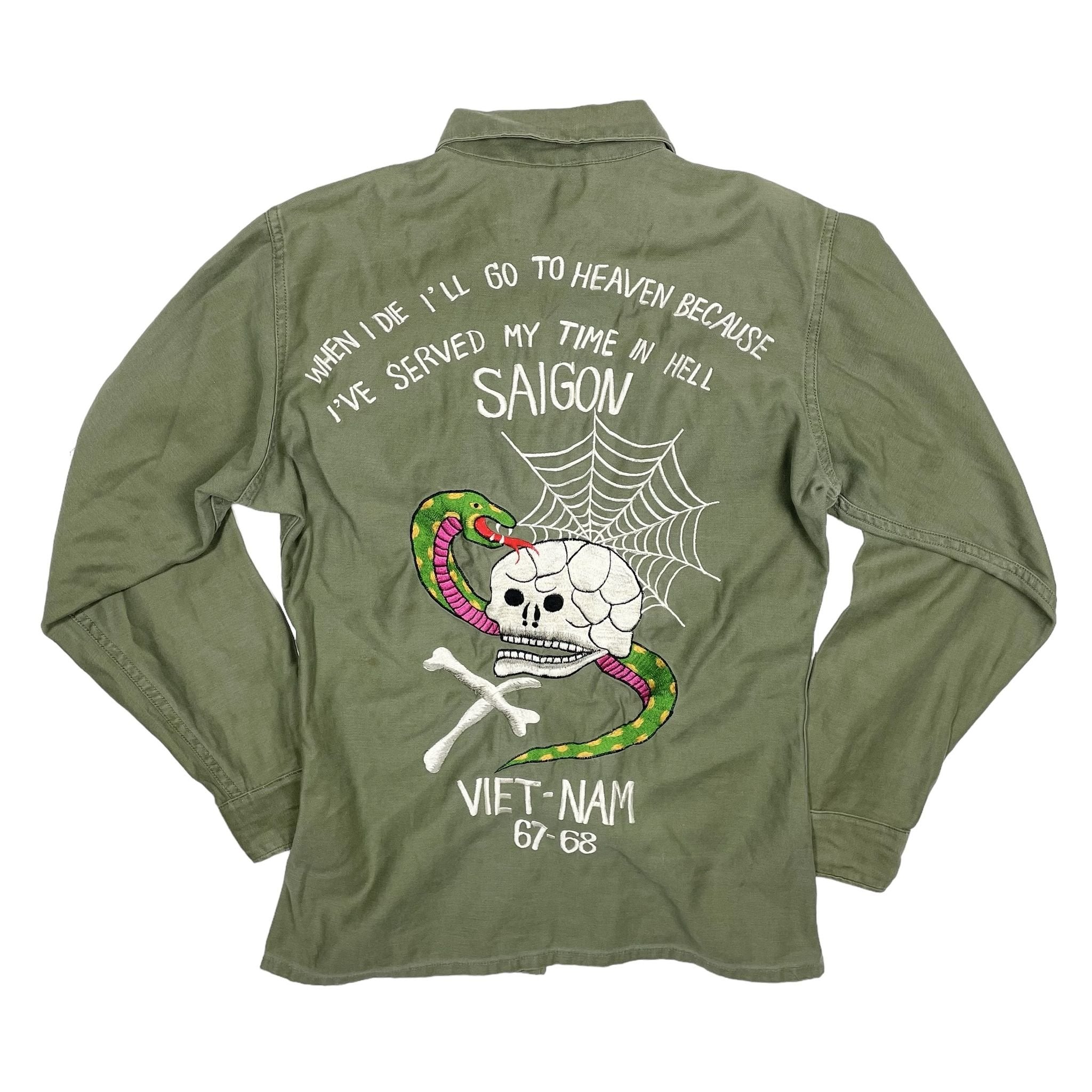 1960s US Army Vietnam War Embroidery Fatigue Shirt - Medium