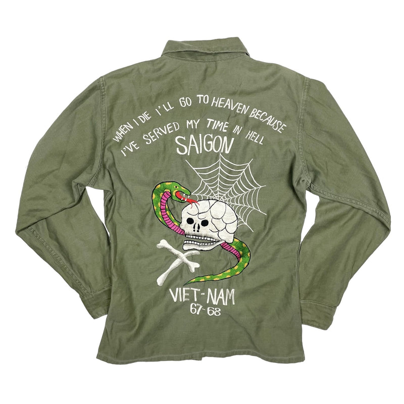1960s US Army Vietnam War Embroidery Fatigue Shirt - Medium
