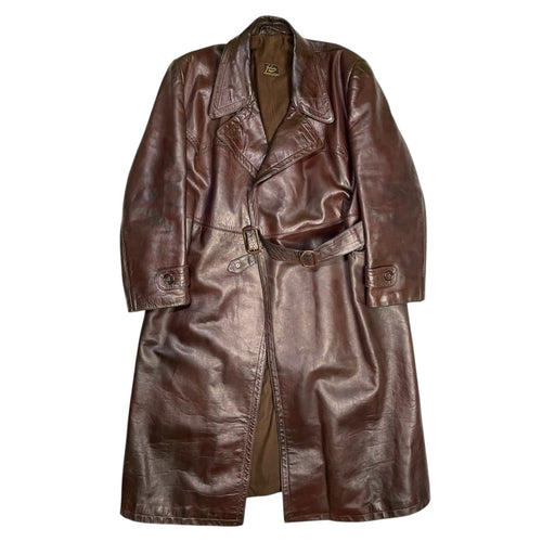 1930s German Officer Leather Overcoat - Large