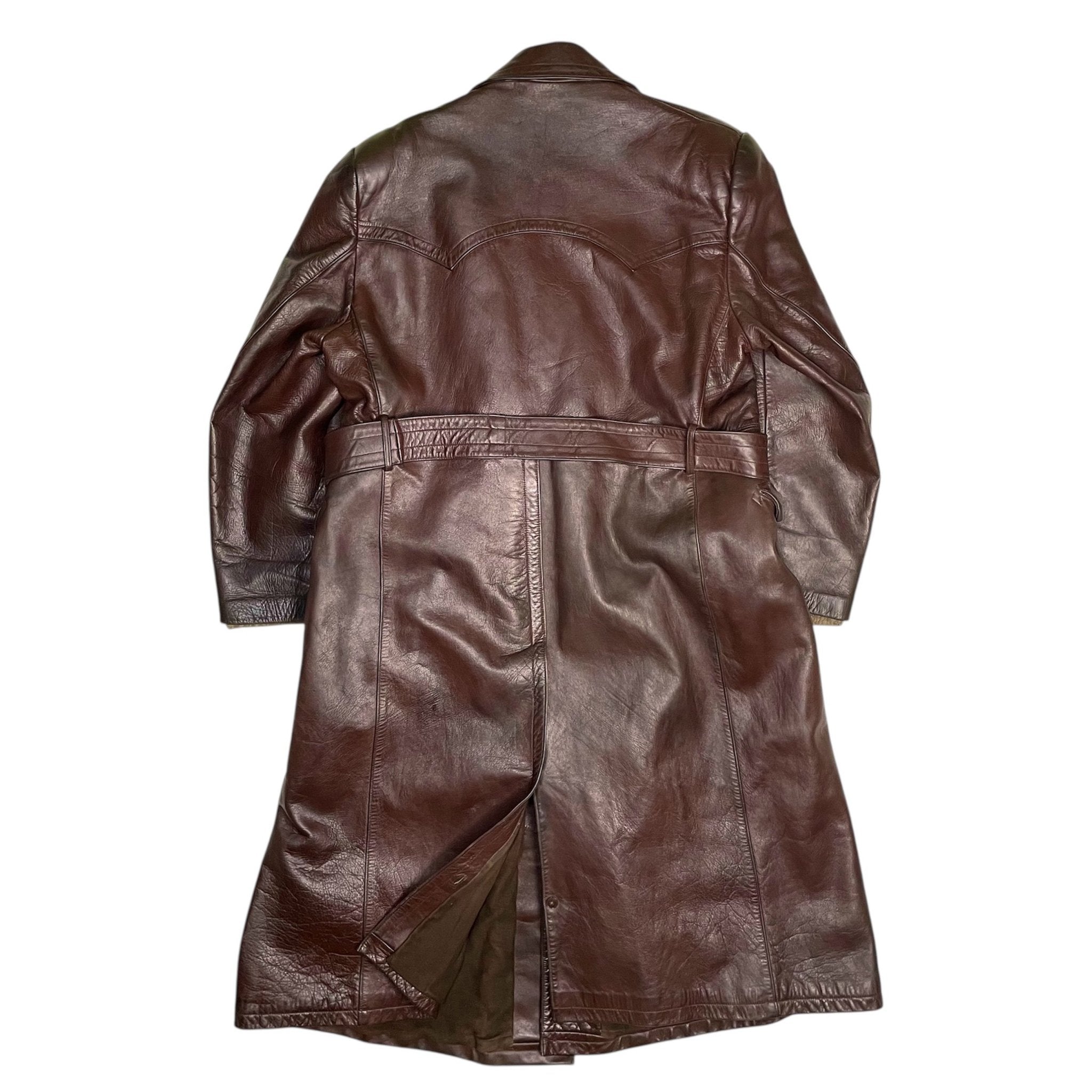 1930s German Officer Leather Overcoat - Large