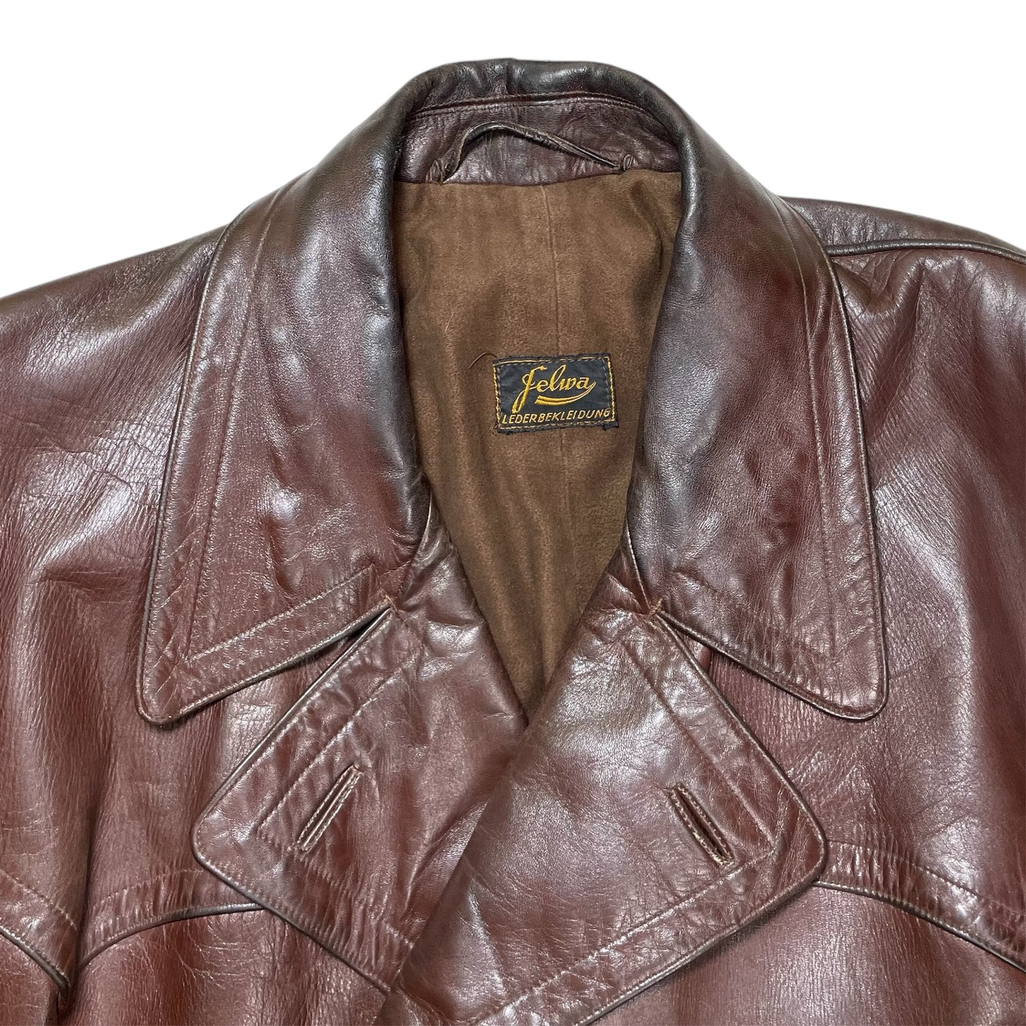 1930s German Officer Leather Overcoat - Large