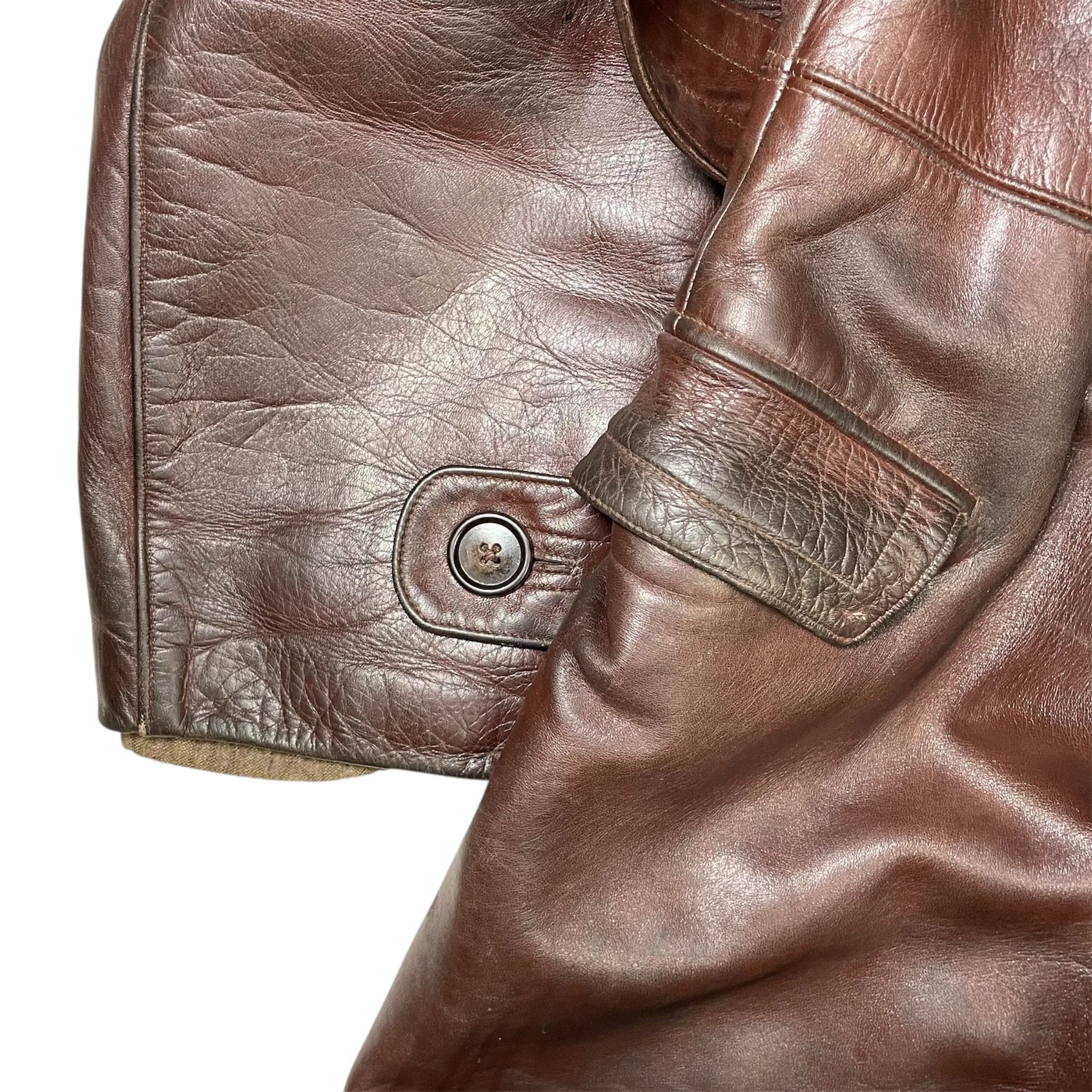 1930s German Officer Leather Overcoat - Large