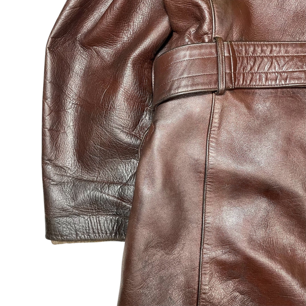 1930s German Officer Leather Overcoat - Large