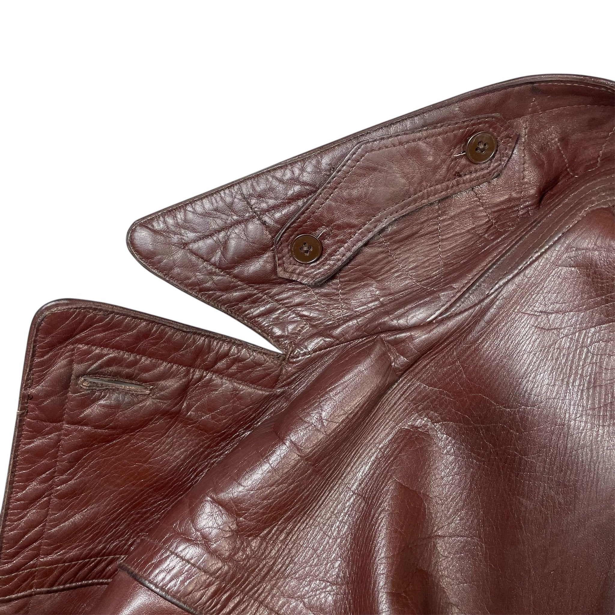 1930s German Officer Leather Overcoat - Large
