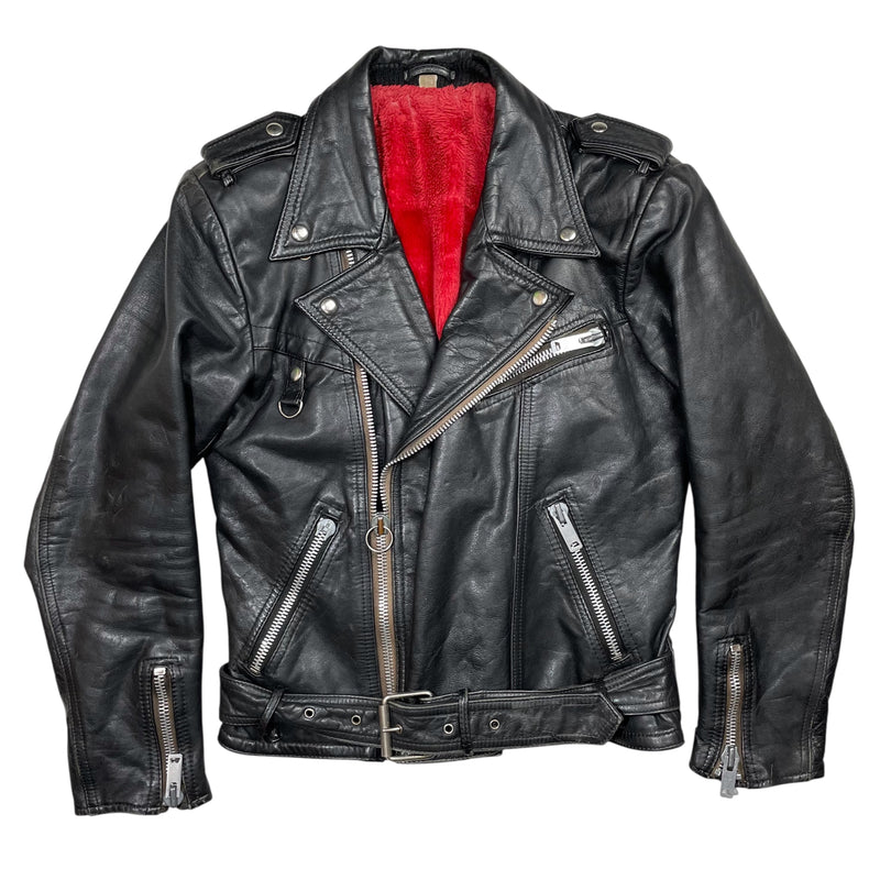 1970s Black Leather Biker Jacket by Texman - Small