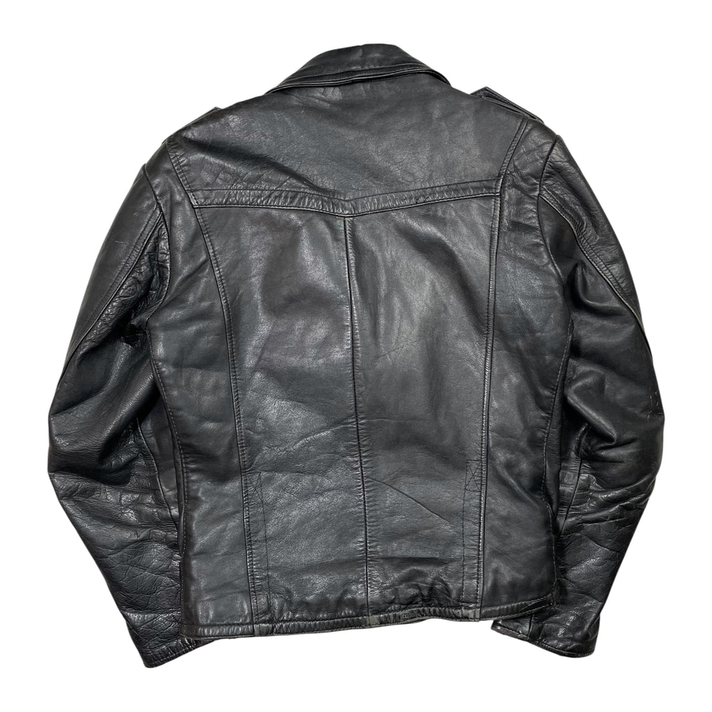 1970s Black Leather Biker Jacket by Texman - Small