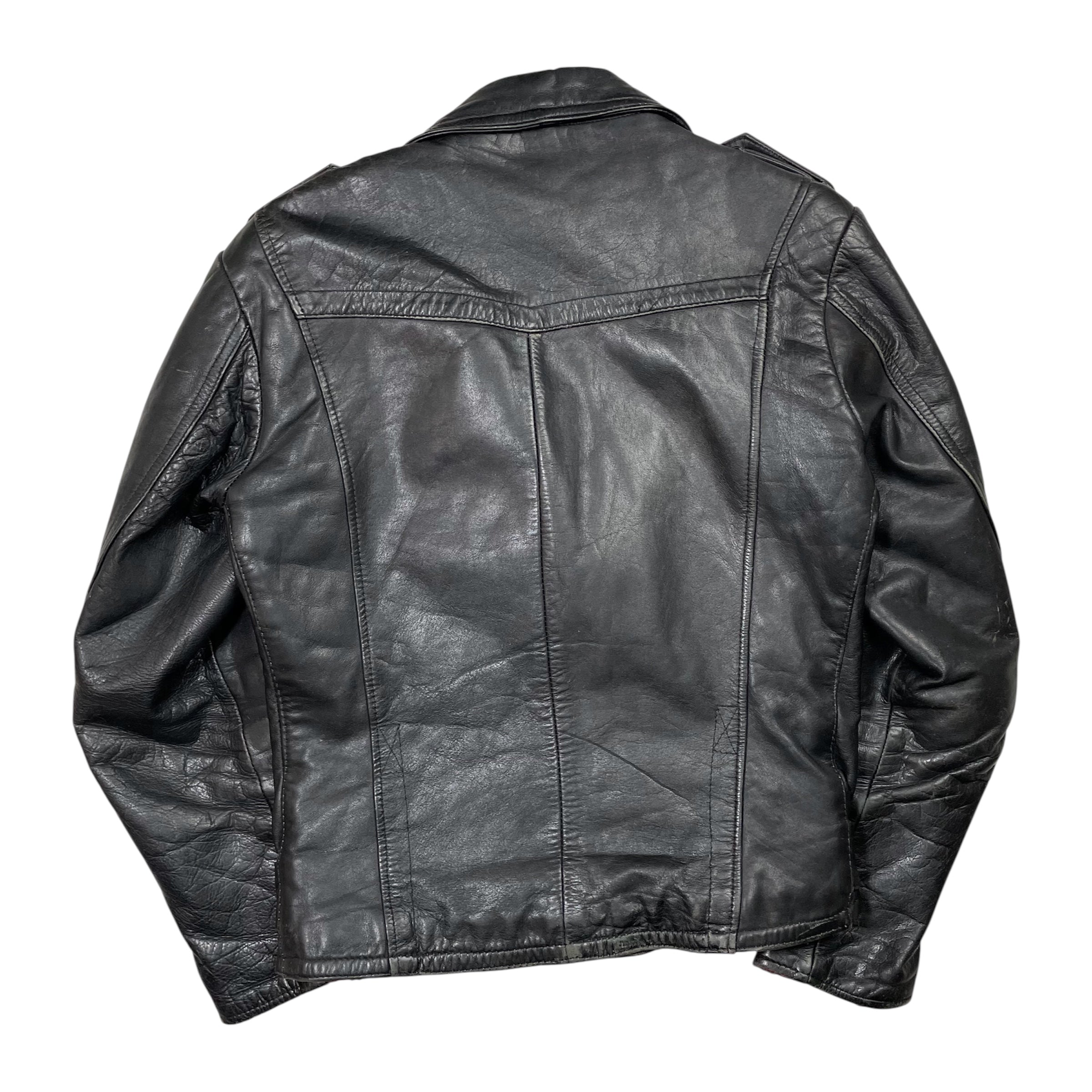 1970s Black Leather Biker Jacket by Texman - Small