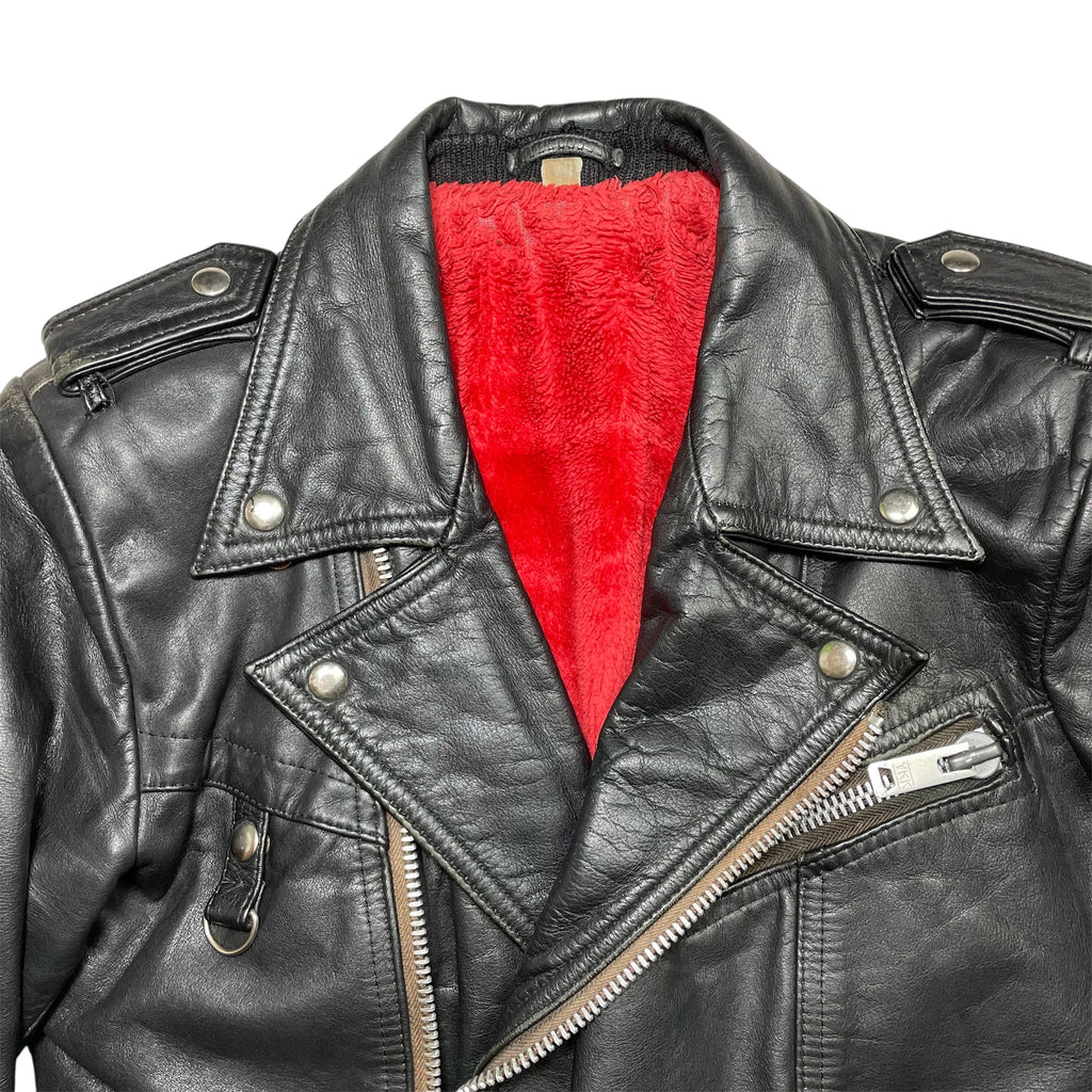 1970s Black Leather Biker Jacket by Texman - Small