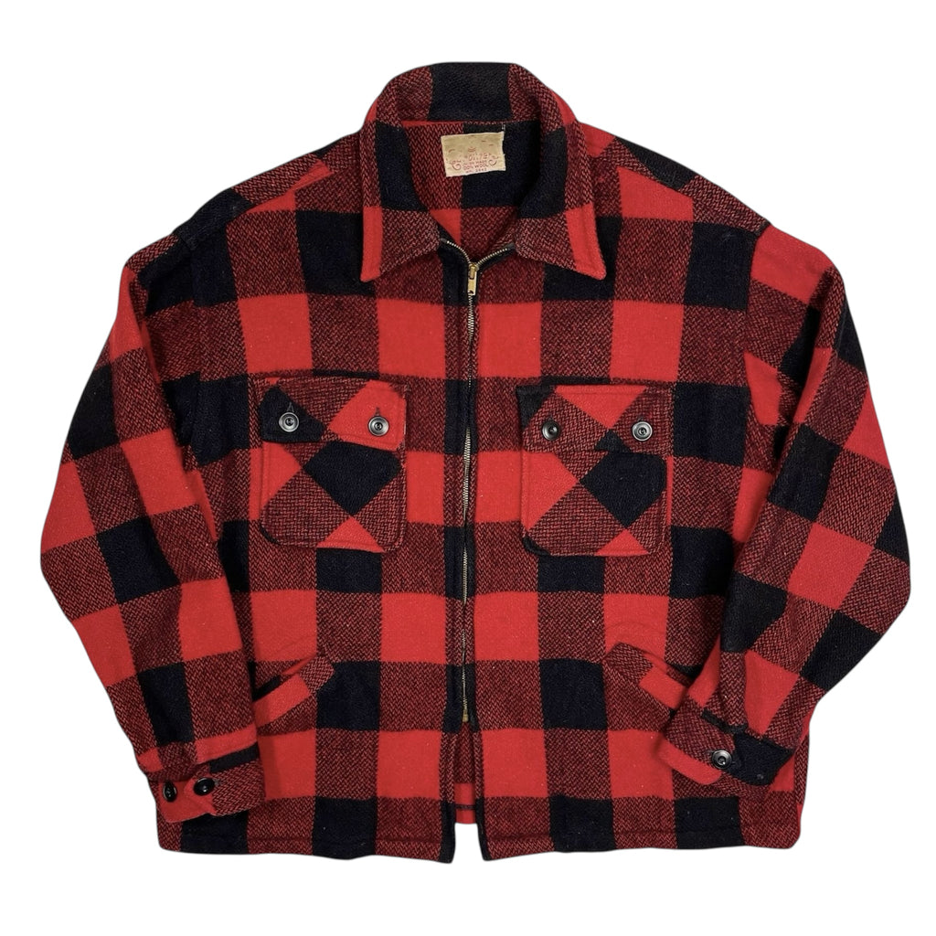 1950s Five Brother Wool Check Zip Jacket - Large