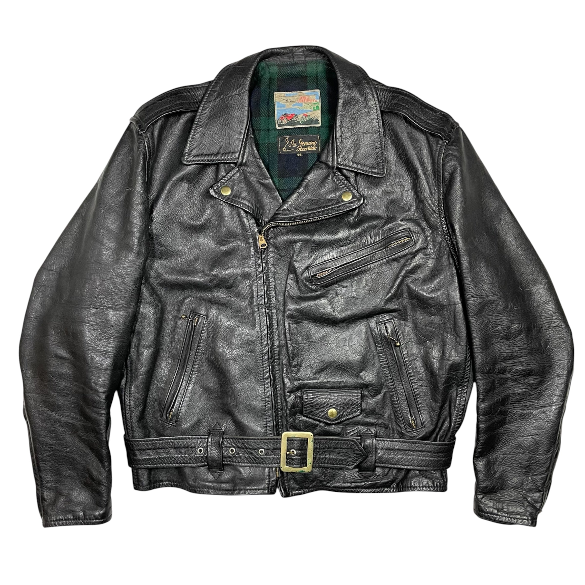 1990s Aero Leather Co Motorcycle Steerhide Leather Jacket - Large